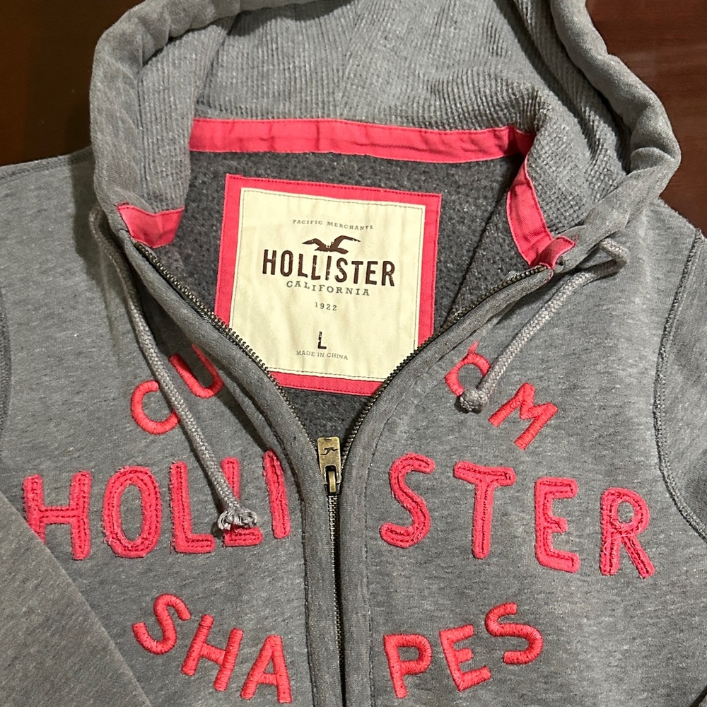 Hollister Charcoal Zip-Up Sweater with Pink Highlights